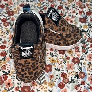 Reebok Brown Slip-On Sneakers with Leopard Print